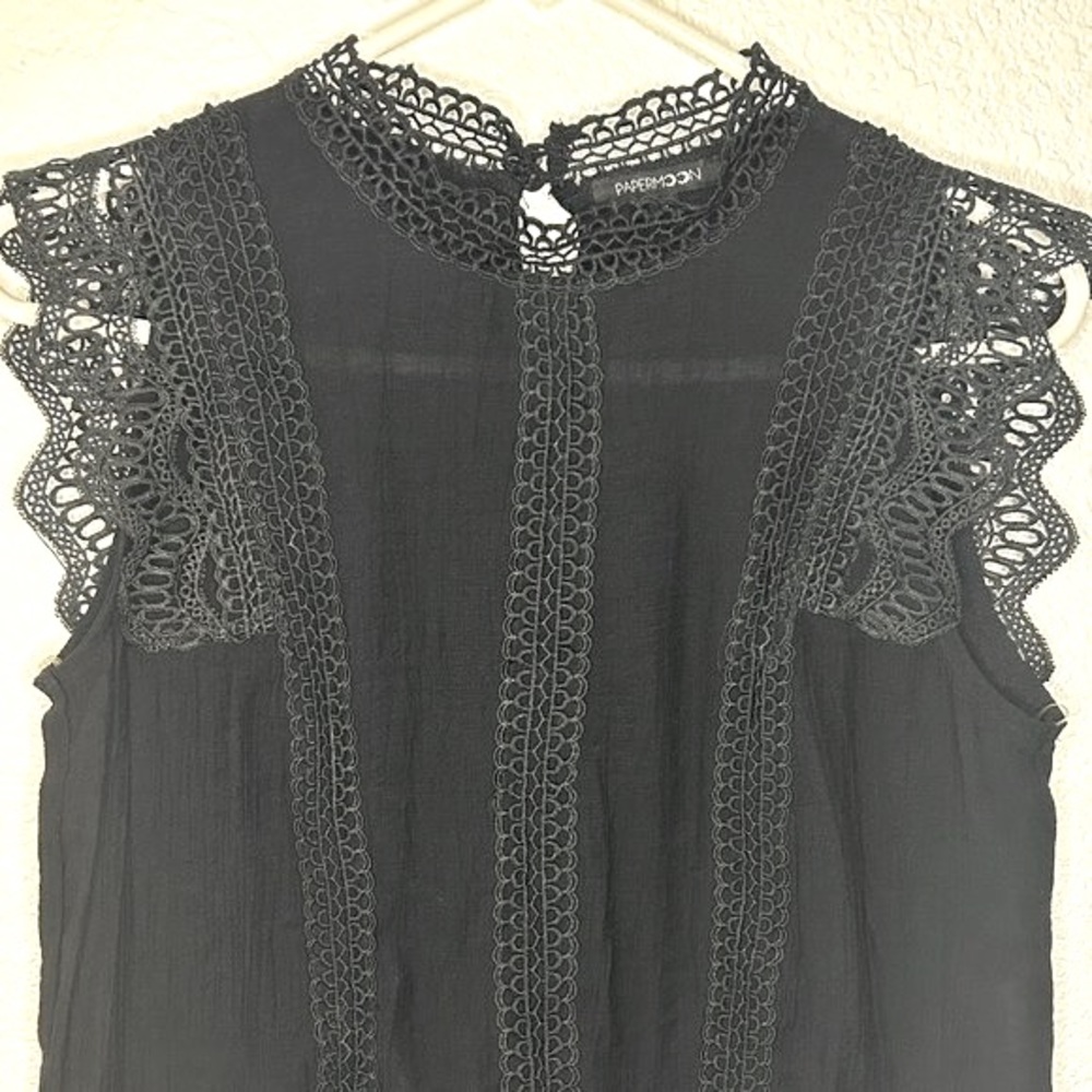 Black Crochet Mini Tuttle Neck Crochet Short Sleeve Top